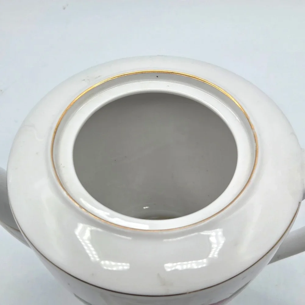 VINTAGE Porcelain Teapot Hibiscus Flowers Delicate Gold Trim